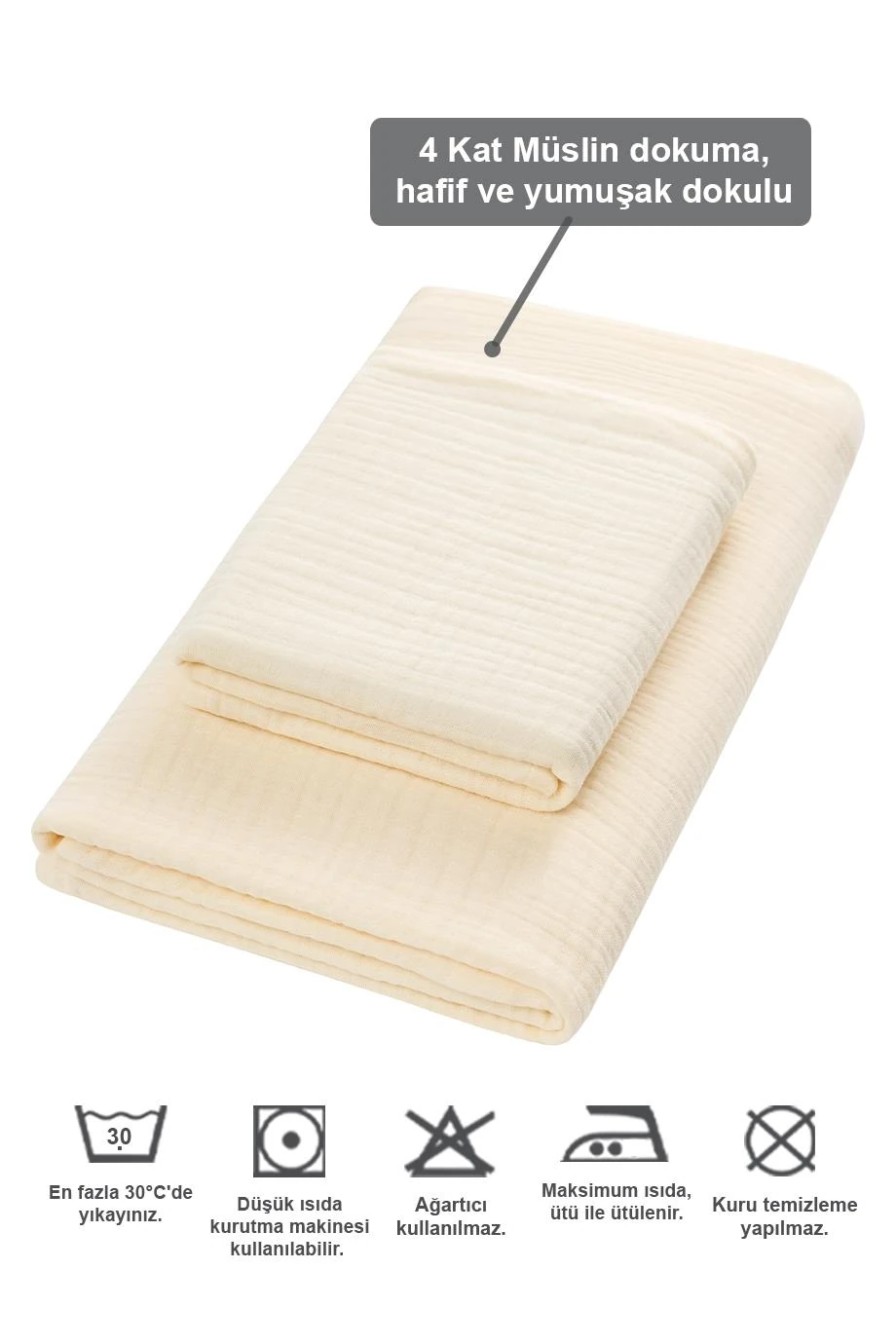 MÜSLİN BANYO HAVLU SETİ  - EKRU