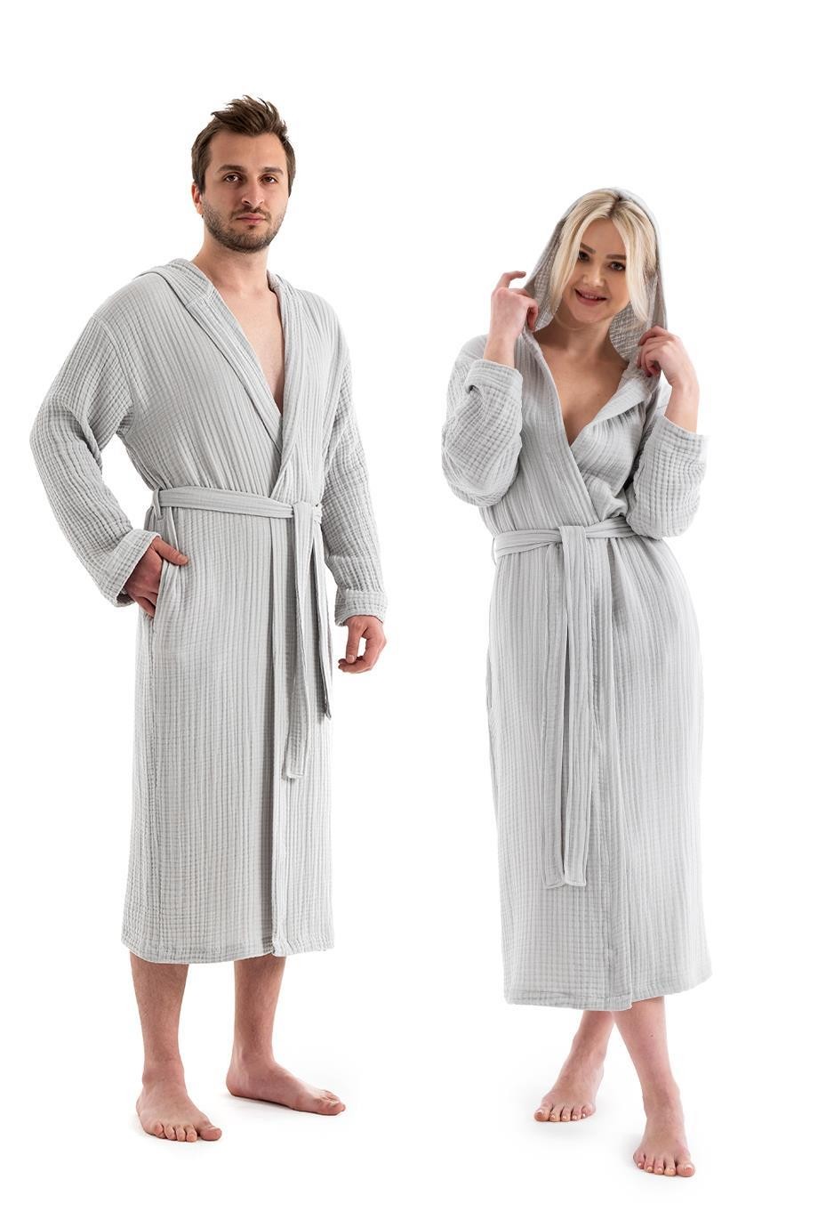UNISEX KAPŞONLU 4 KAT MÜSLİN BORNOZ (OUTLET)