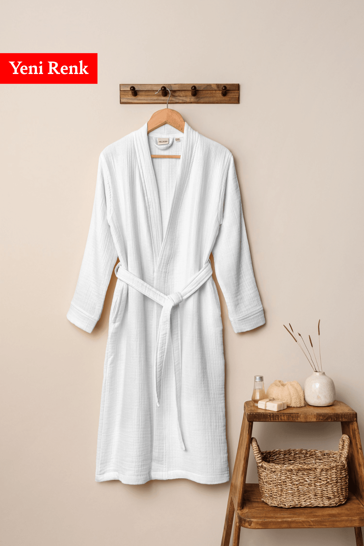 UNISEX KİMONO BORNOZ  - BEYAZ