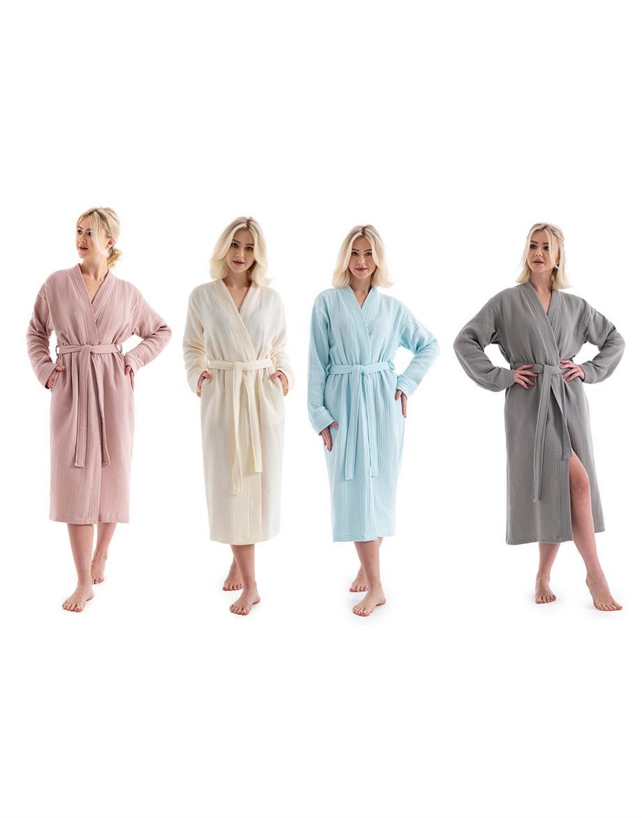 UNISEX KİMONO MÜSLİN BORNOZ-HAVLU SETİ