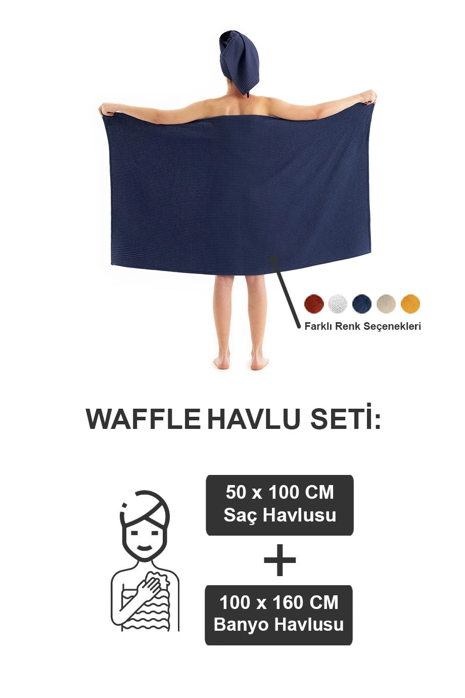 WAFFLE BANYO HAVLU SETİ - LACİVERT