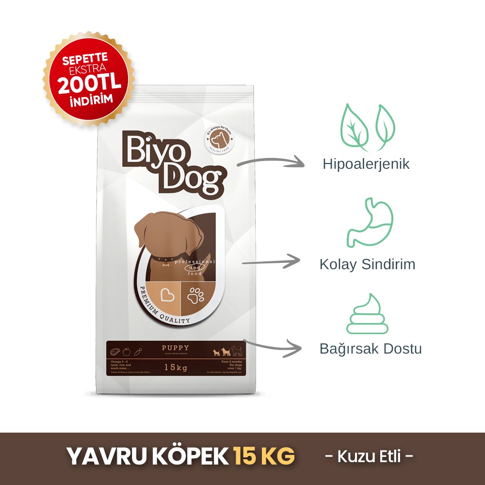 Biyodog Puppy Kuzu Etli Yavru Köpek Maması 15 kg