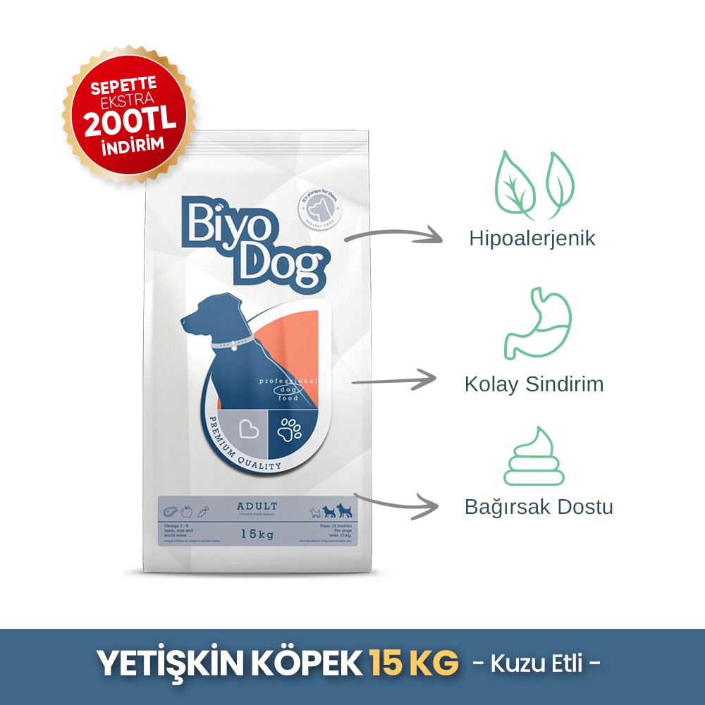 Biyodog Kuzu Etli Yetişkin Köpek Maması 15 kg