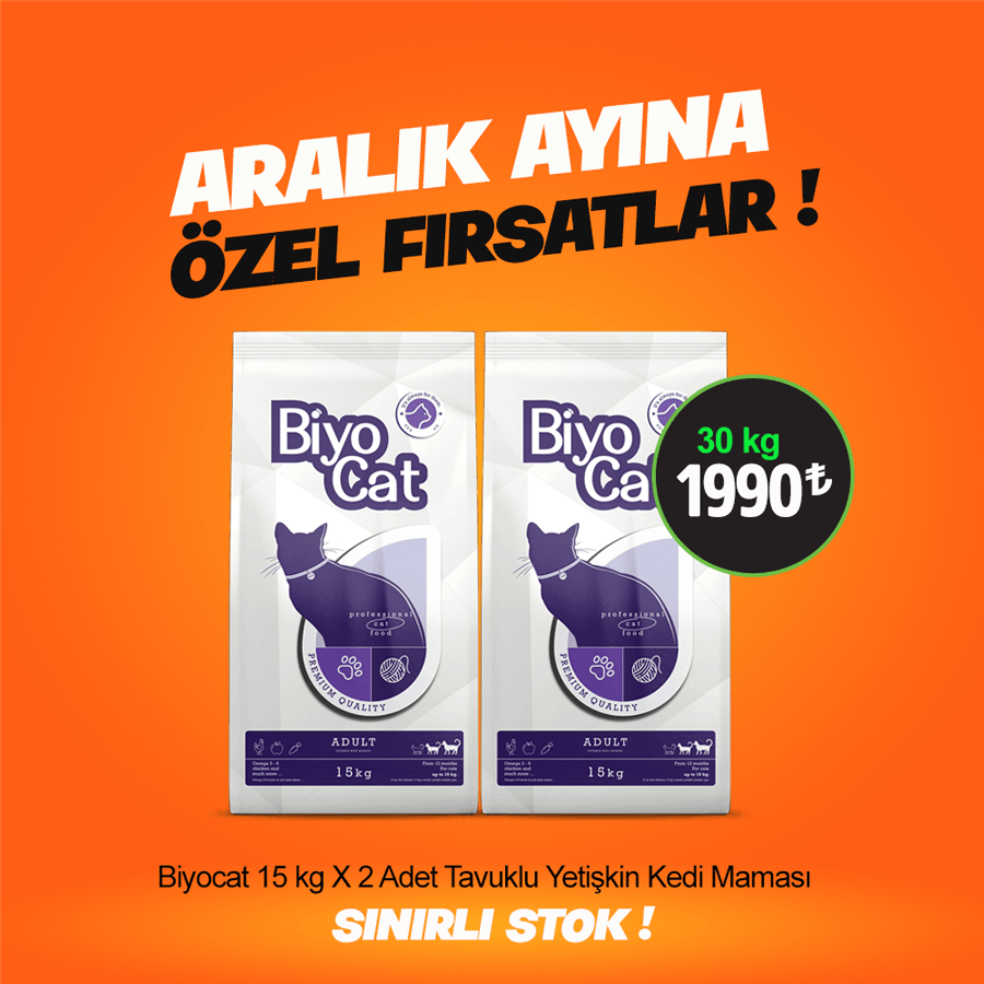 Biyocat Tavuklu Yetişkin Kedi Maması 15 kg X 2 Adet