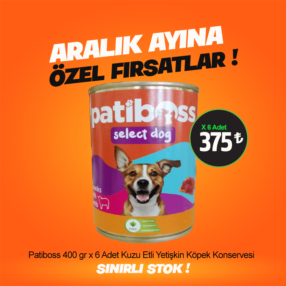 Patiboss 400 gr X 6 Adet Kuzu Etli Yetişkin Köpek Konservesi