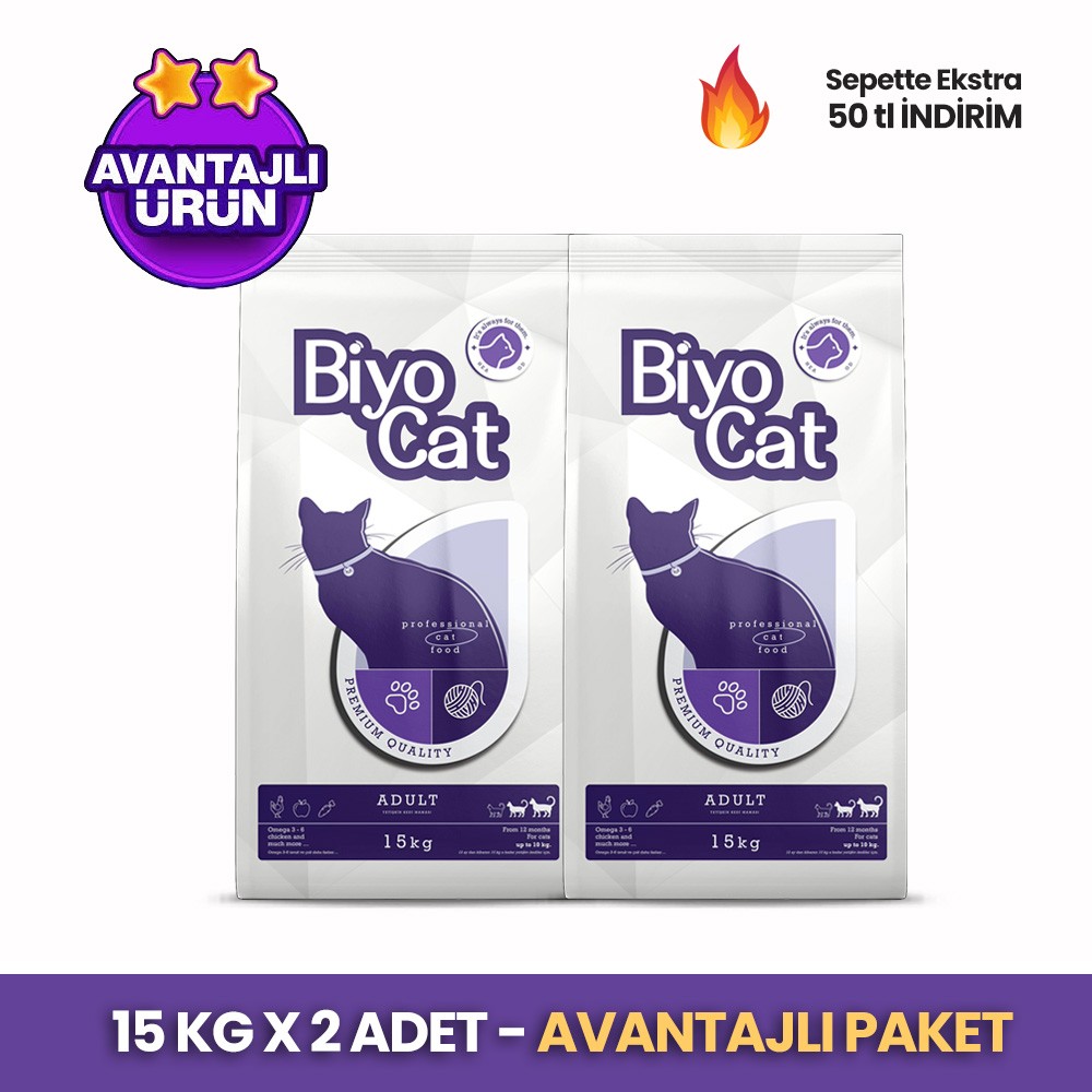 Biyocat Tavuklu Yetişkin Kedi Maması 15 kg X 2 Adet