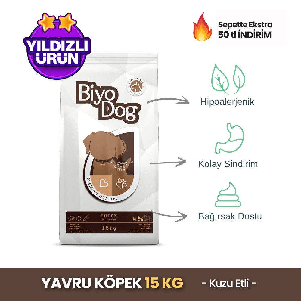 Biyodog Puppy Kuzu Etli Yavru Köpek Maması 15 kg