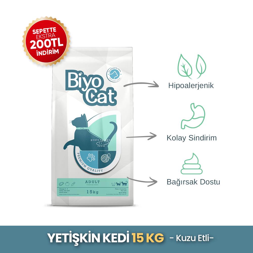 Biyocat Kuzu Etli Yetişkin Kedi Maması 15 kg