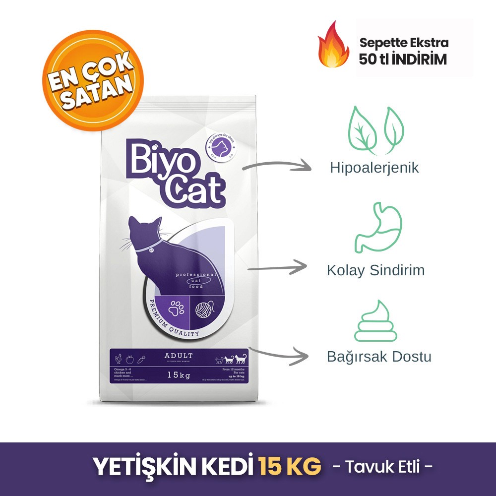 Biyocat Tavuklu Yetişkin Kedi Maması 15 kg