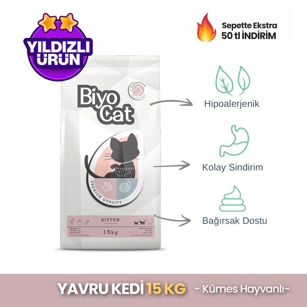 Biyocat Kitten Kümes Hayvanlı Yavru Kedi Maması 15 kg