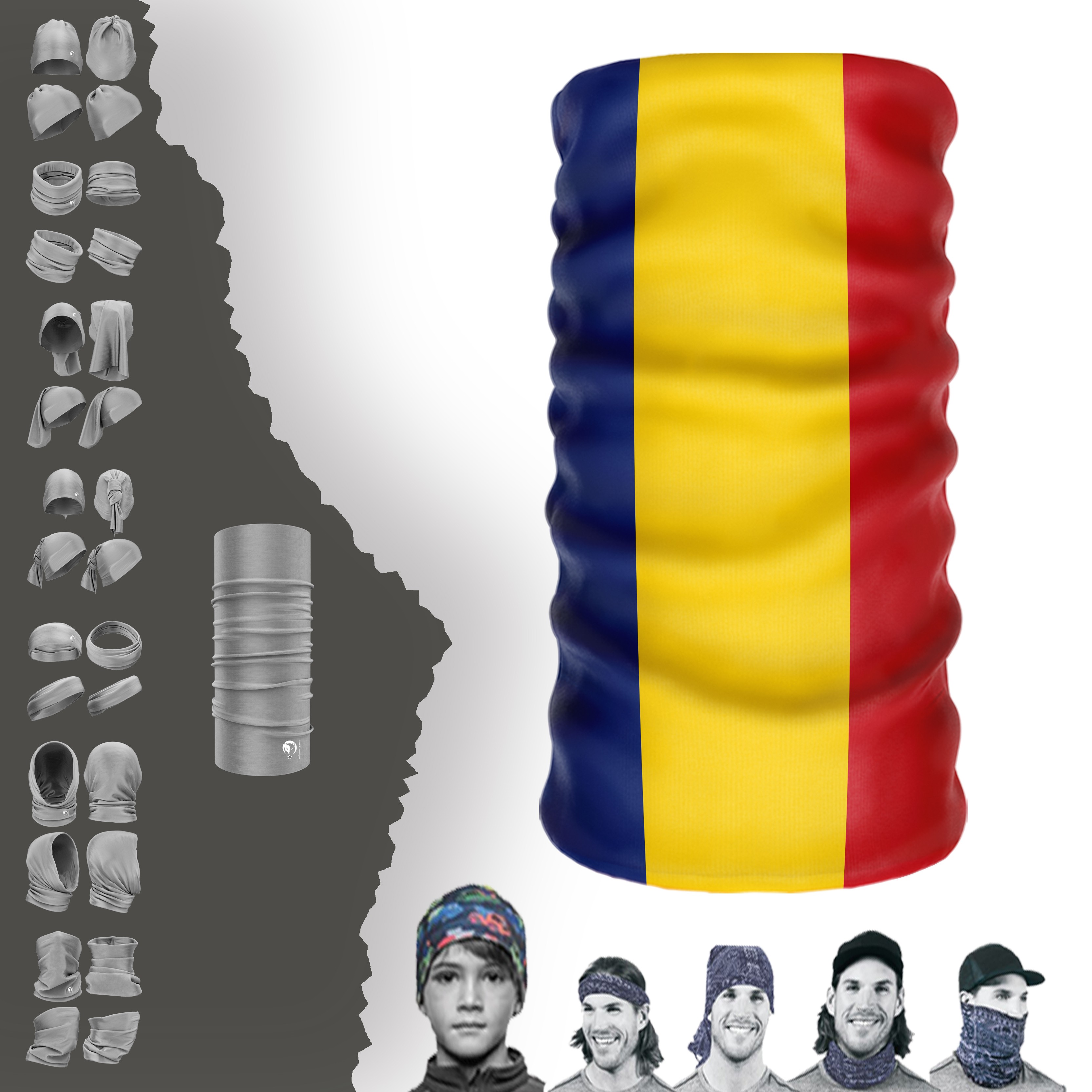 Gorro com gola da bandeira da Romênia, bandana, máscara, fivela, faixa de cabeça