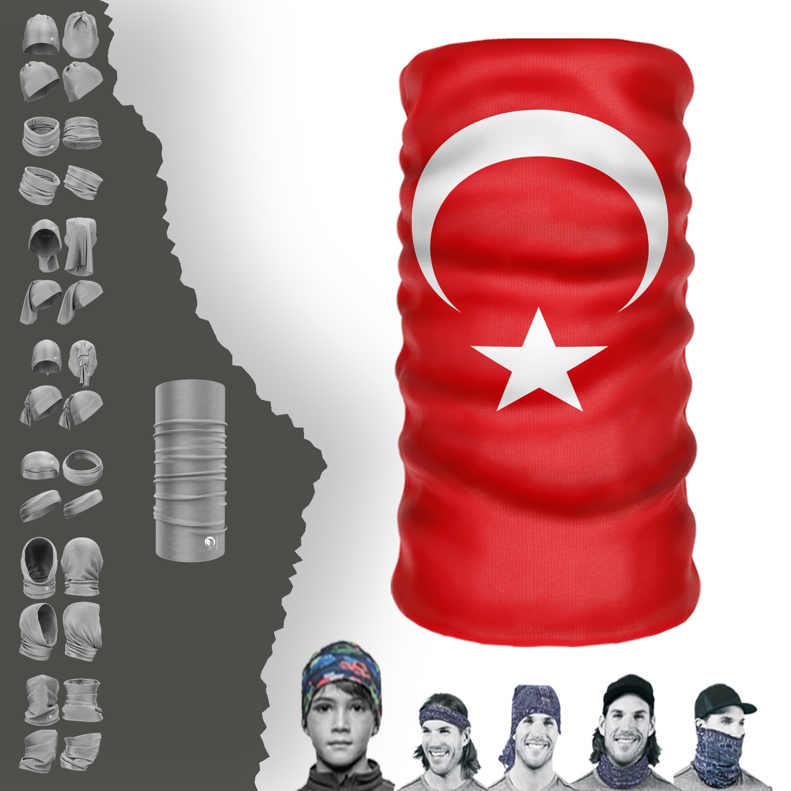 Шапка-бандана с воротником и флагом Türkiye, повязка на голову с пряжкой, капюшоном и маской