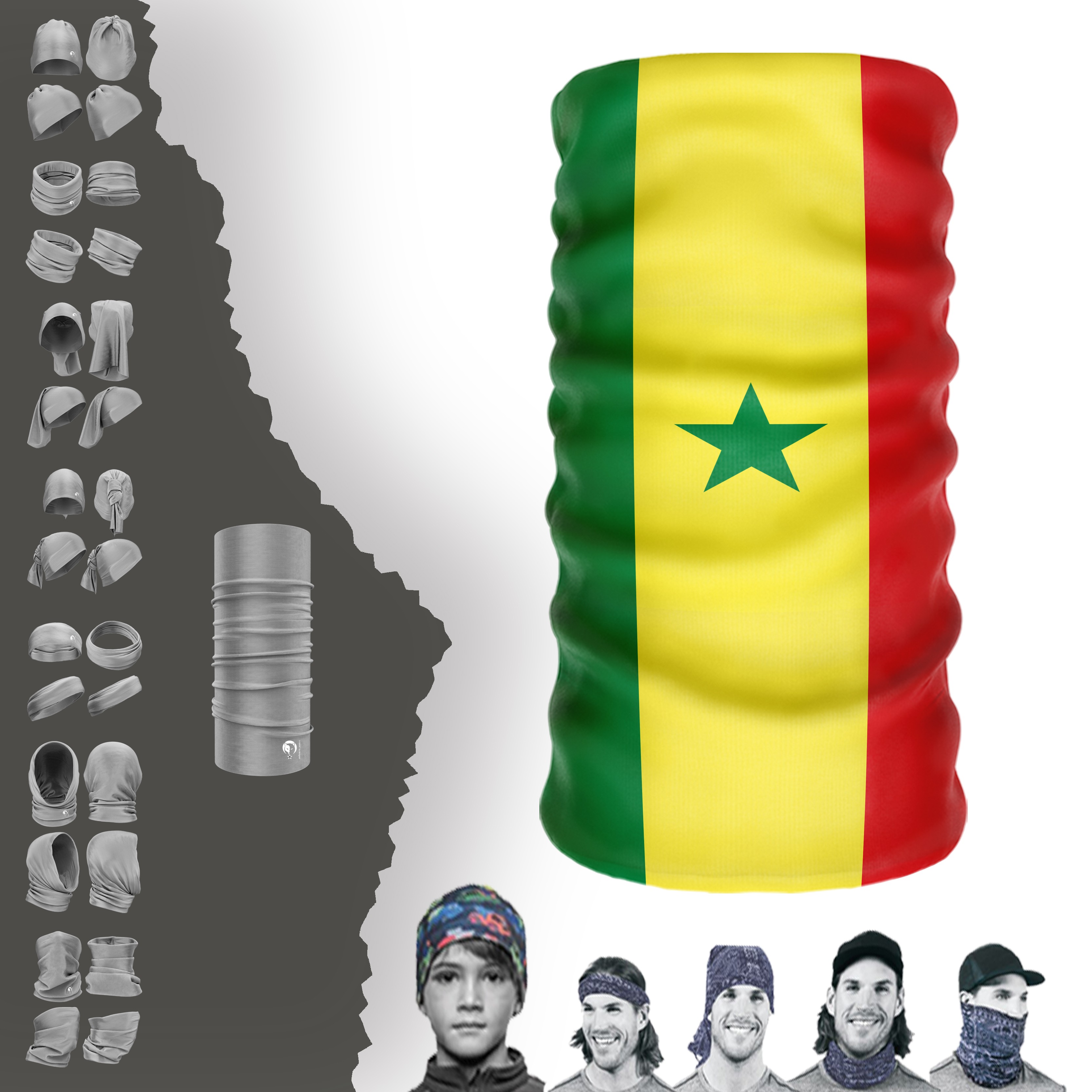 Bonnet Bandana avec col et drapeau du Sénégal, masque, Bonnet, bandeau à boucle