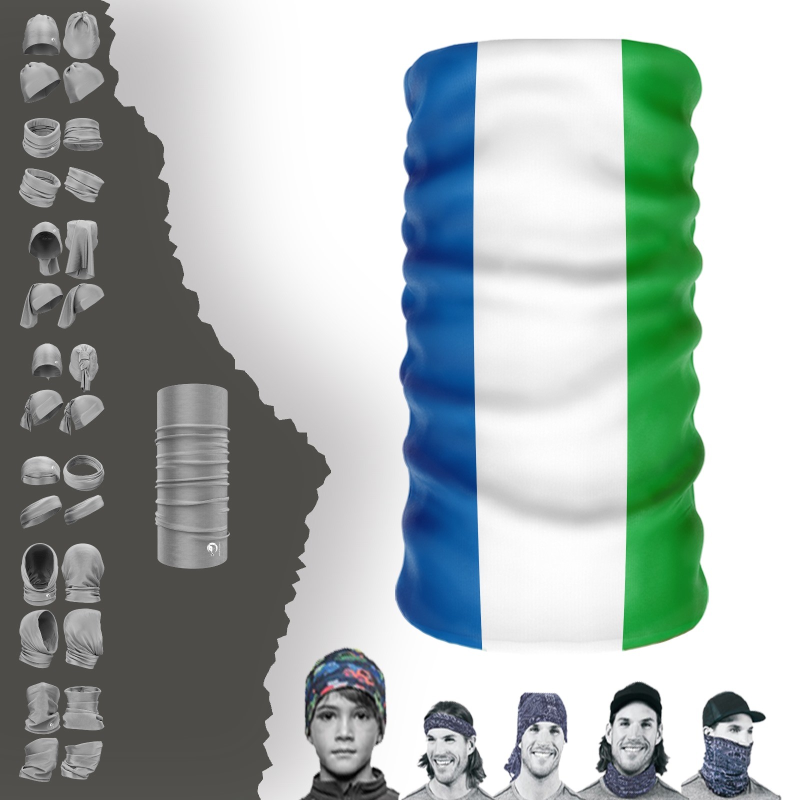 Gorro com gola de bandeira da Serra Leoa, bandana, máscara, fivela, faixa de cabeça
