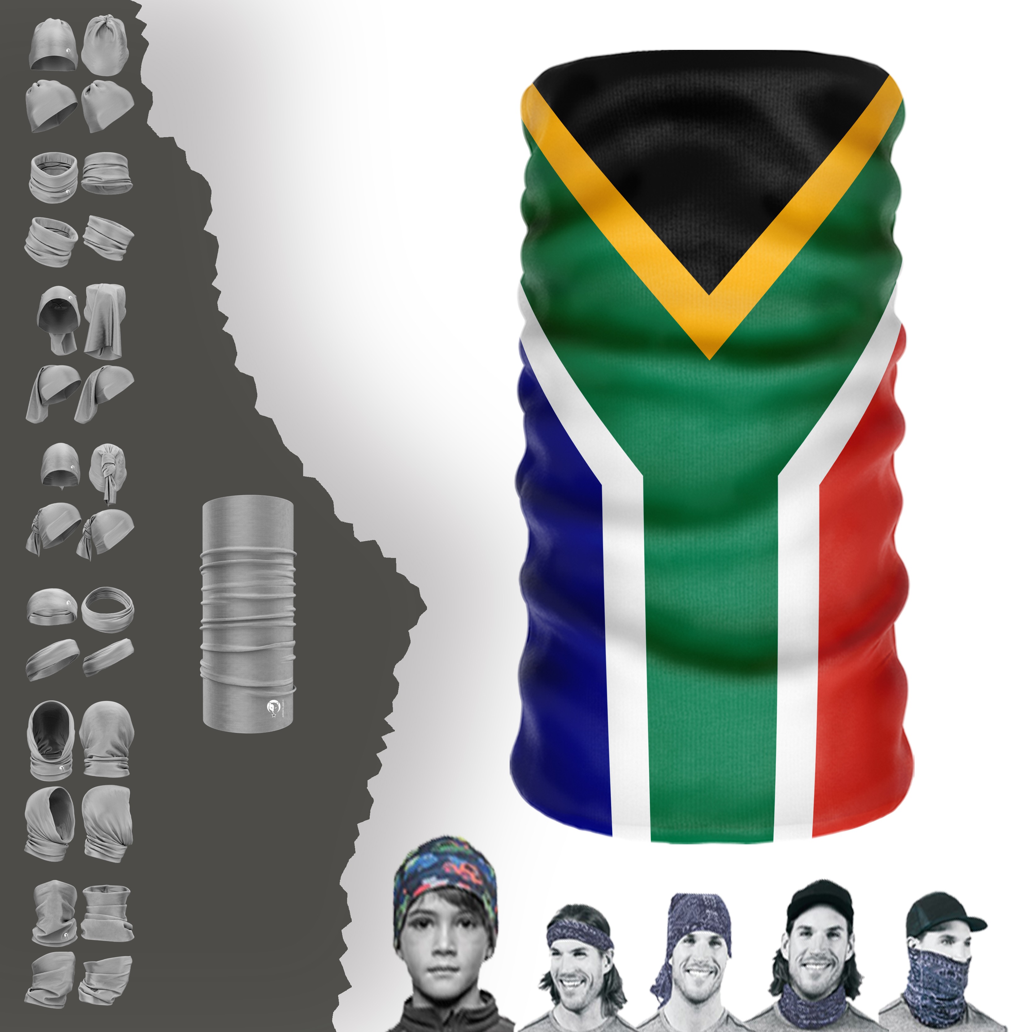 Bandeira da África do Sul Gola Gola Gorro Bandana Máscara Bonnet Fivela Tiara