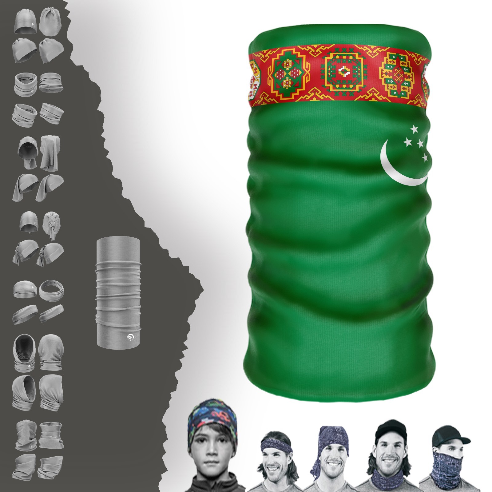 Флаг Туркменистана с шейным воротником, шапка-бандана, маска, капот, пряжка, повязка на голову