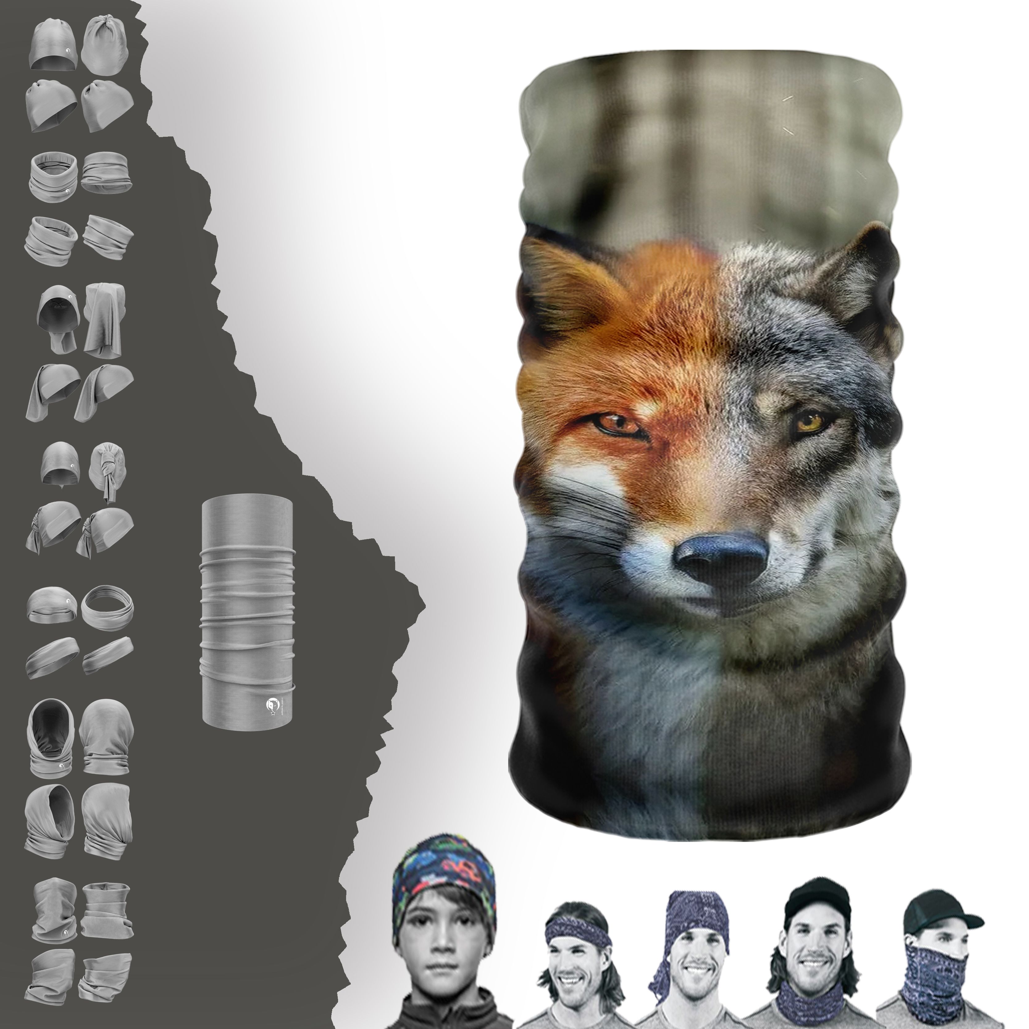 Fox Wolf Neck Collar Beanie Bandana Mask Bonnet Buckle Headband