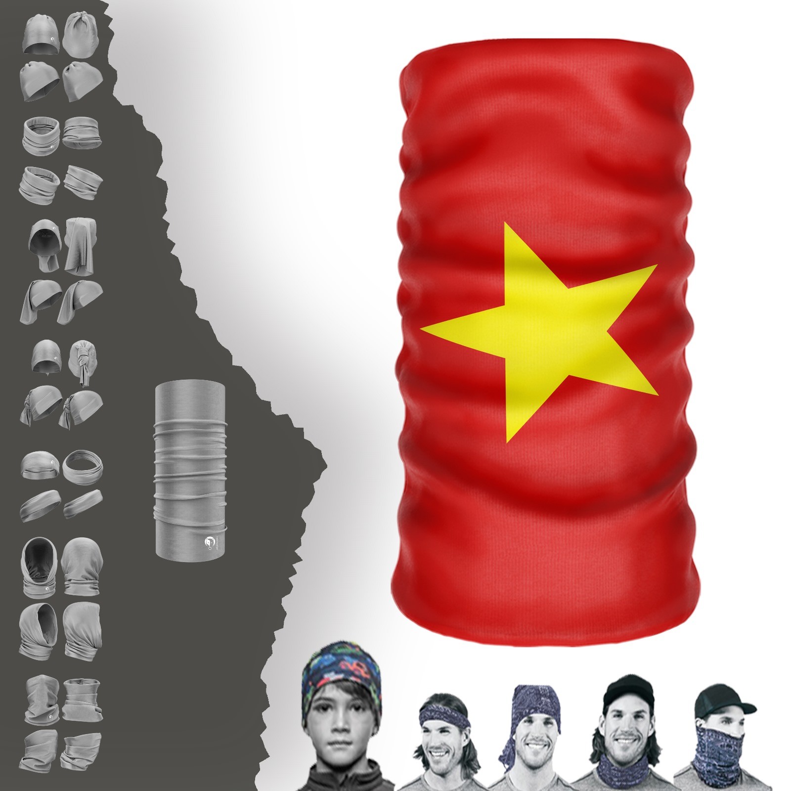 Gola de pescoço com bandeira do Vietnã, gorro, bandana, máscara, fivela, faixa de cabeça
