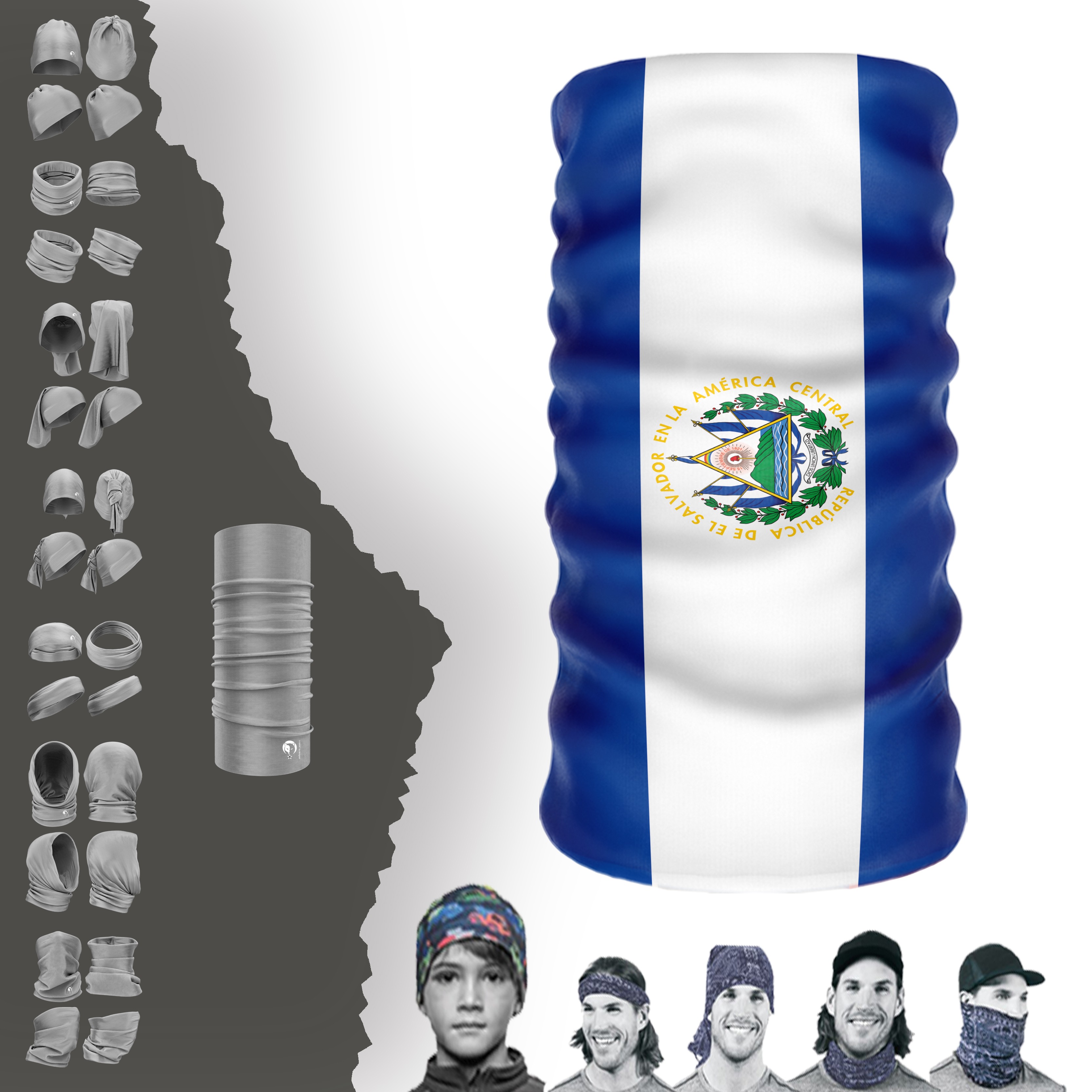 Шапочка с воротником на шее и флагом Сальвадора, бандана, маска, повязка на голову с пряжкой и капюшоном