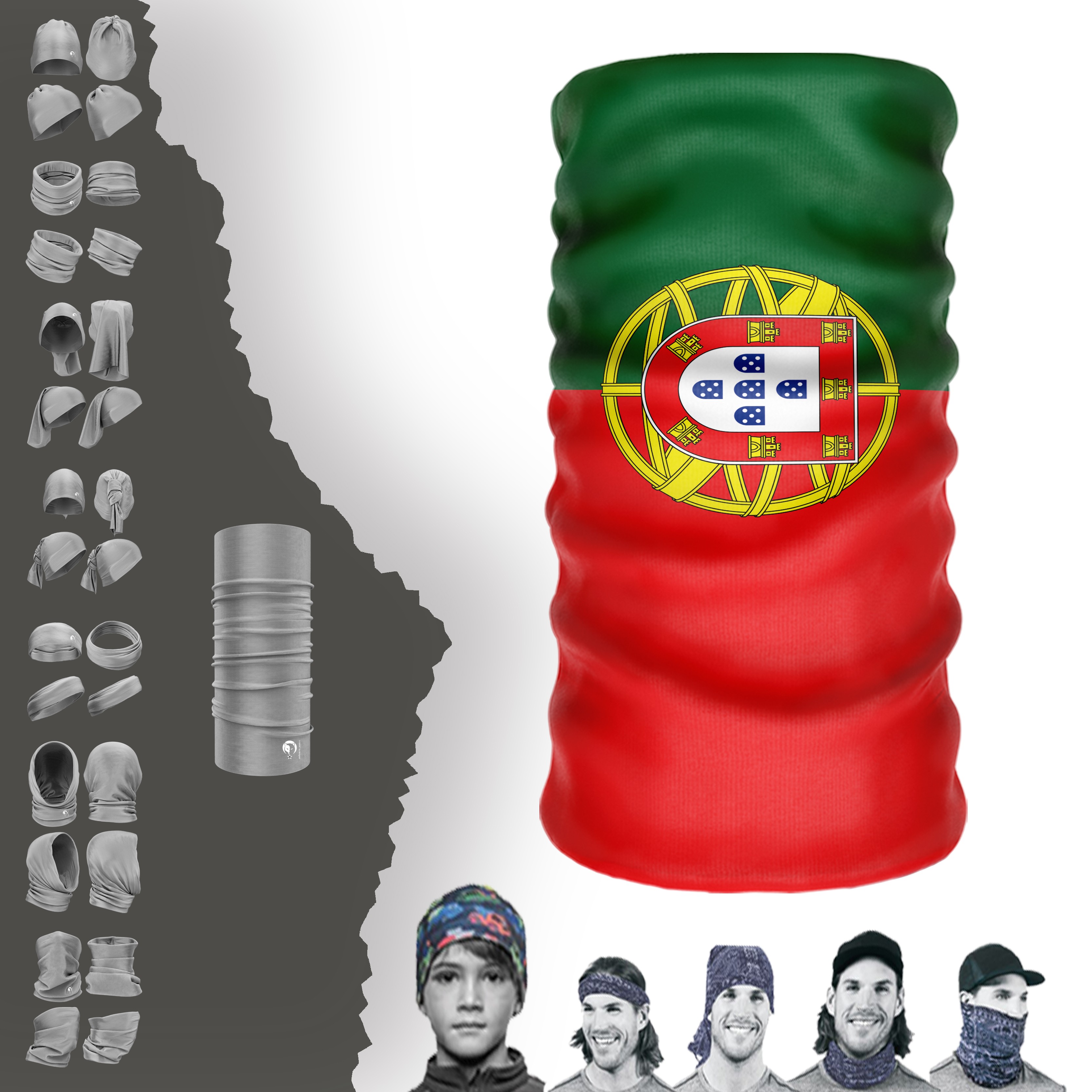 Gorro con cuello y bandera de Portugal, bandana, máscara, capó, hebilla, diadema