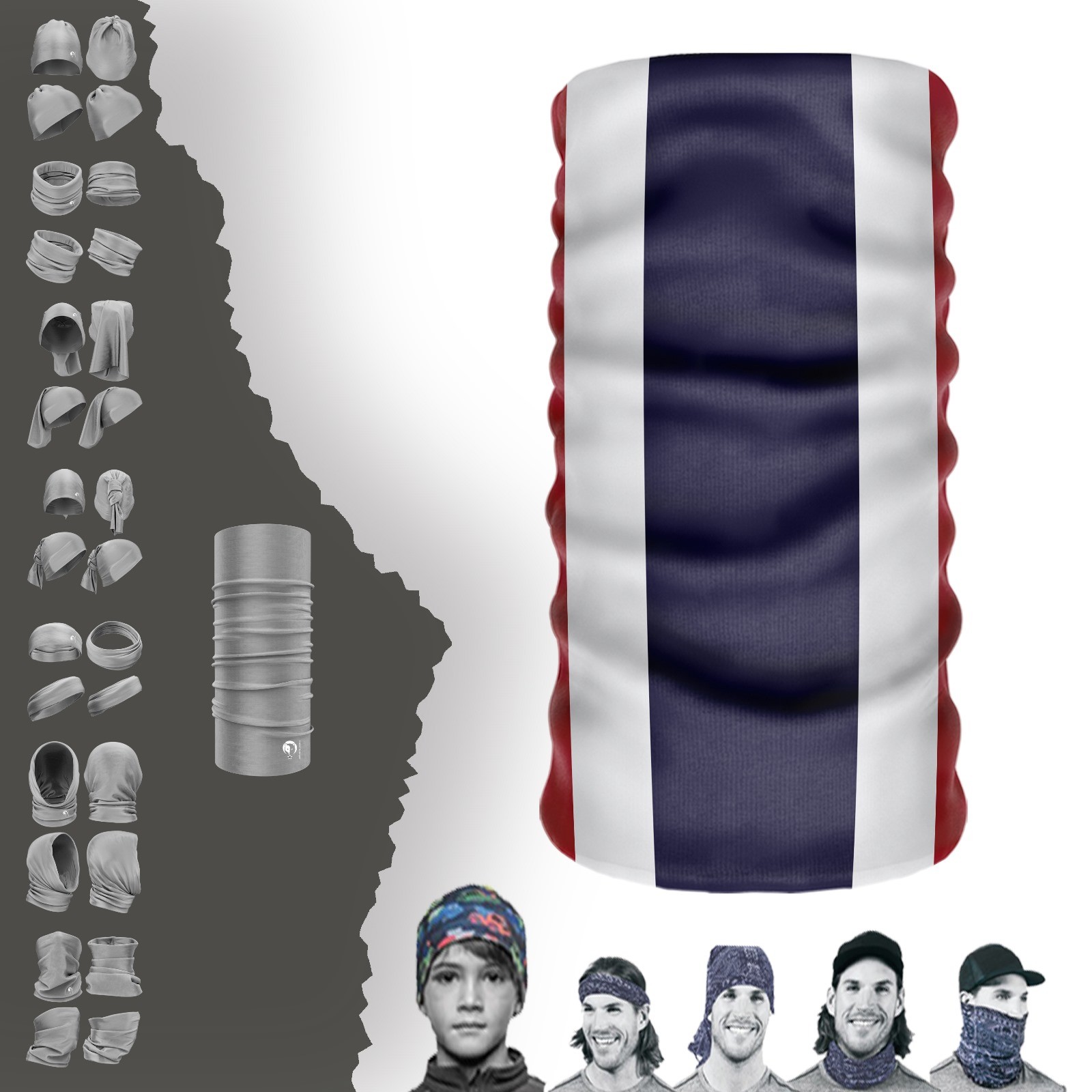 Gola de pescoço com bandeira da Tailândia, gorro, bandana, máscara, fivela, faixa de cabeça