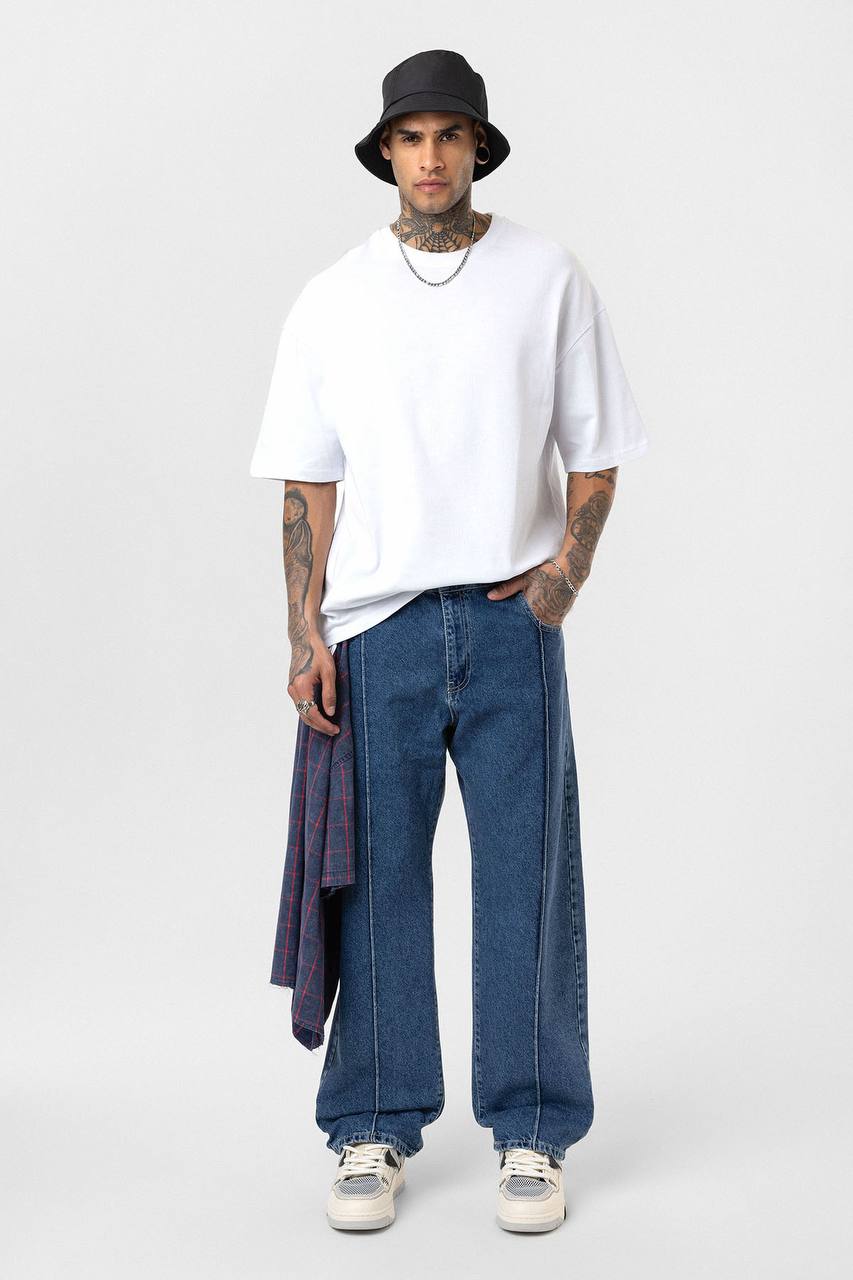 VAMOS Dikiş Detaylı Relaxed Fit Jean Mavi