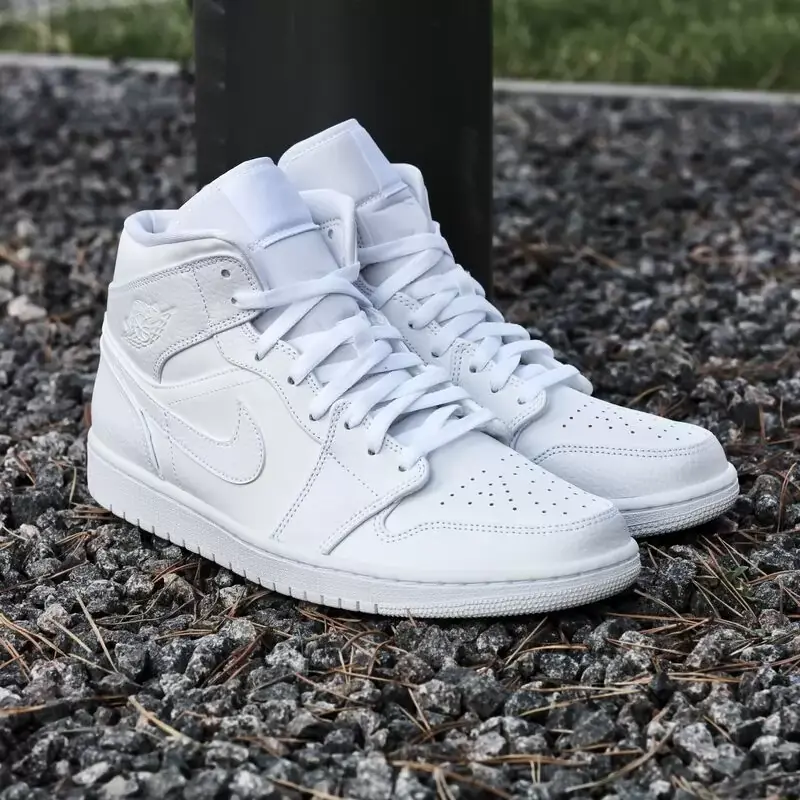 Nike Air Jordan 1 Mid Triple White (GS)