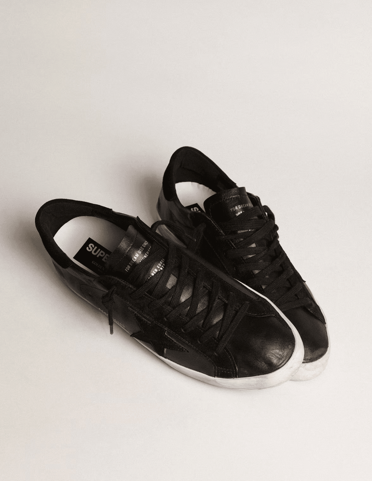 Golden goose Men's Super-Star in black nappa with black suede star and heel tab