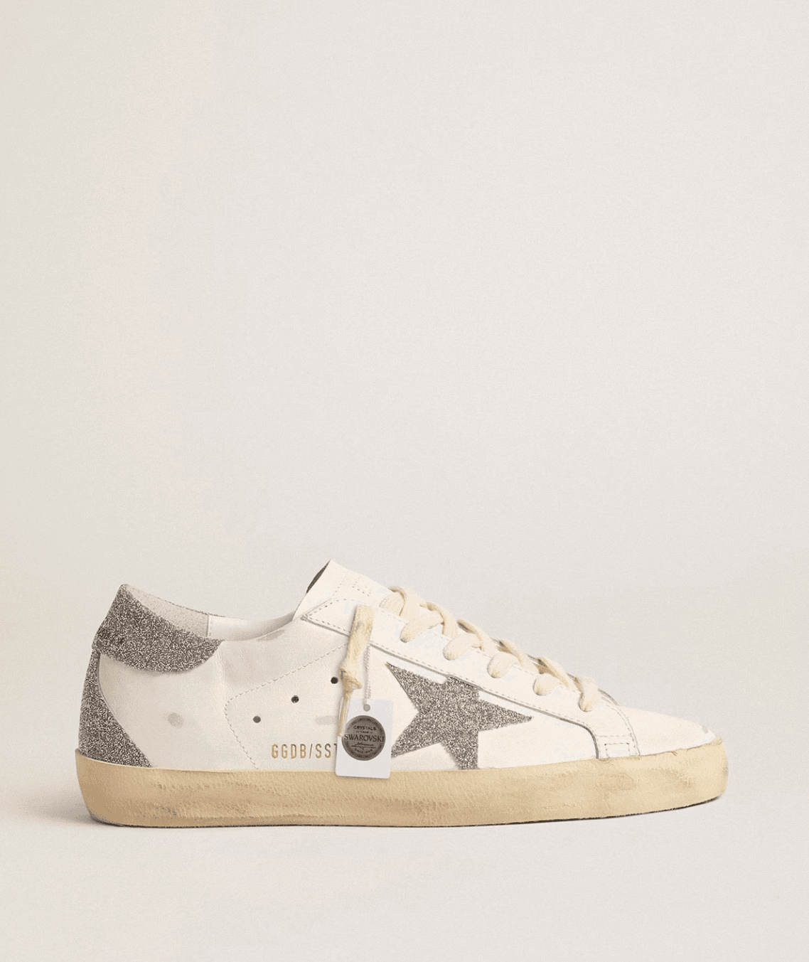 Golden Goose Super-Star with silver Swarovski crystal star and heel tab