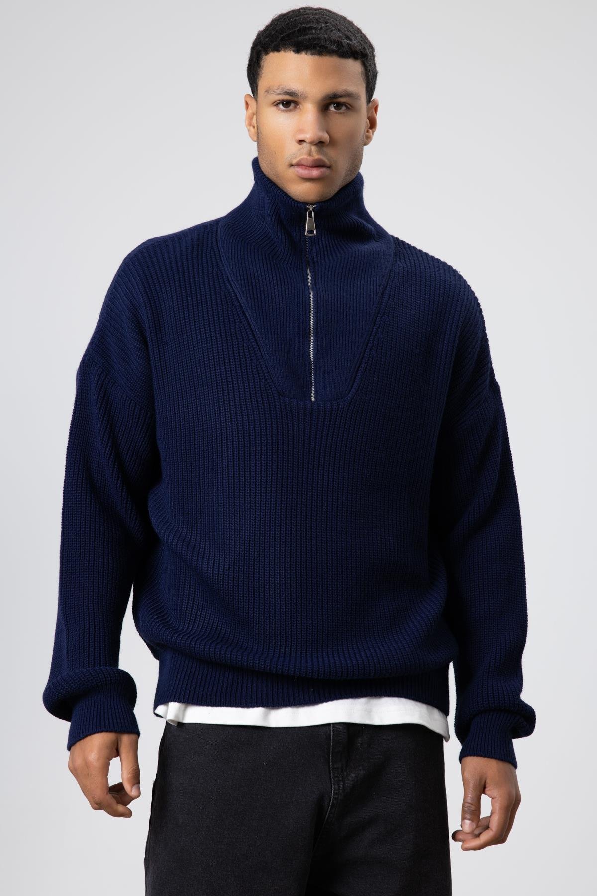 Yarım Fermuarlı Triko Kazak LacivertYarım Fermuarlı Triko Kazak Lacivert