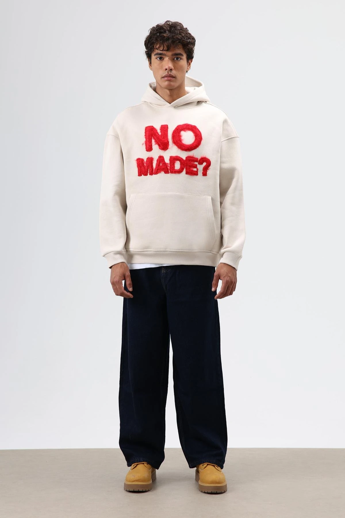 Oversize Baskılı Kapüşonlu Sweatshirt Taş