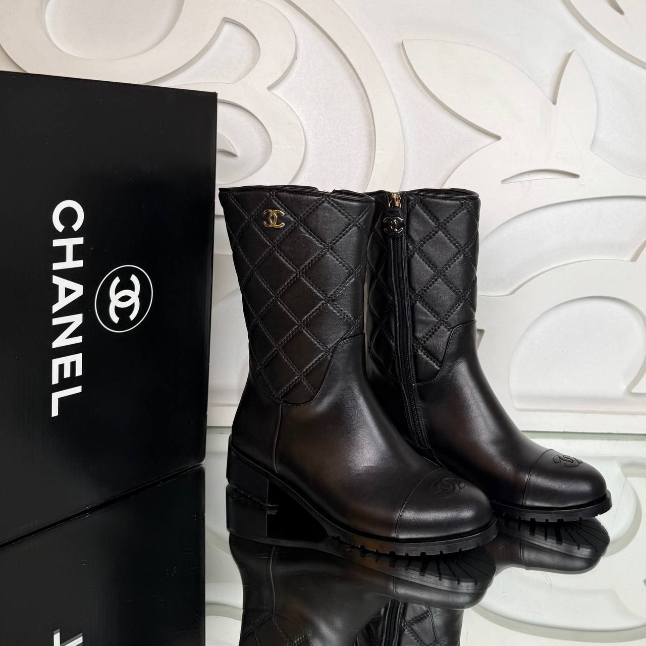 Chanel Calfskin Quilted Mid Boots