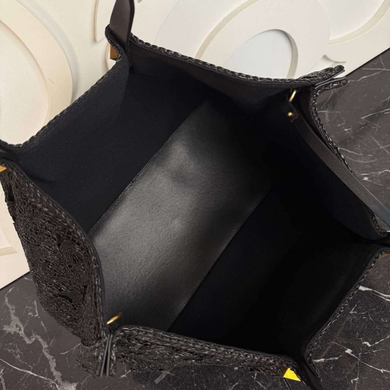 Valentino Garavani Rockstud  Top Handle Raffia Bag Big