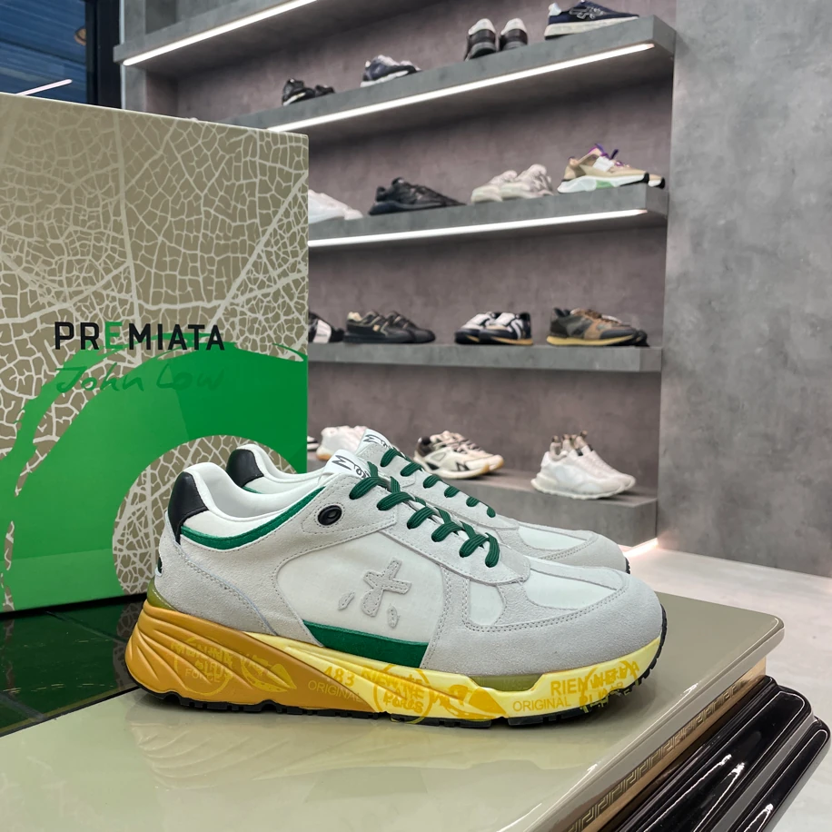 Premiata Mick Logo-Print Suede Sneakers Grey Green 