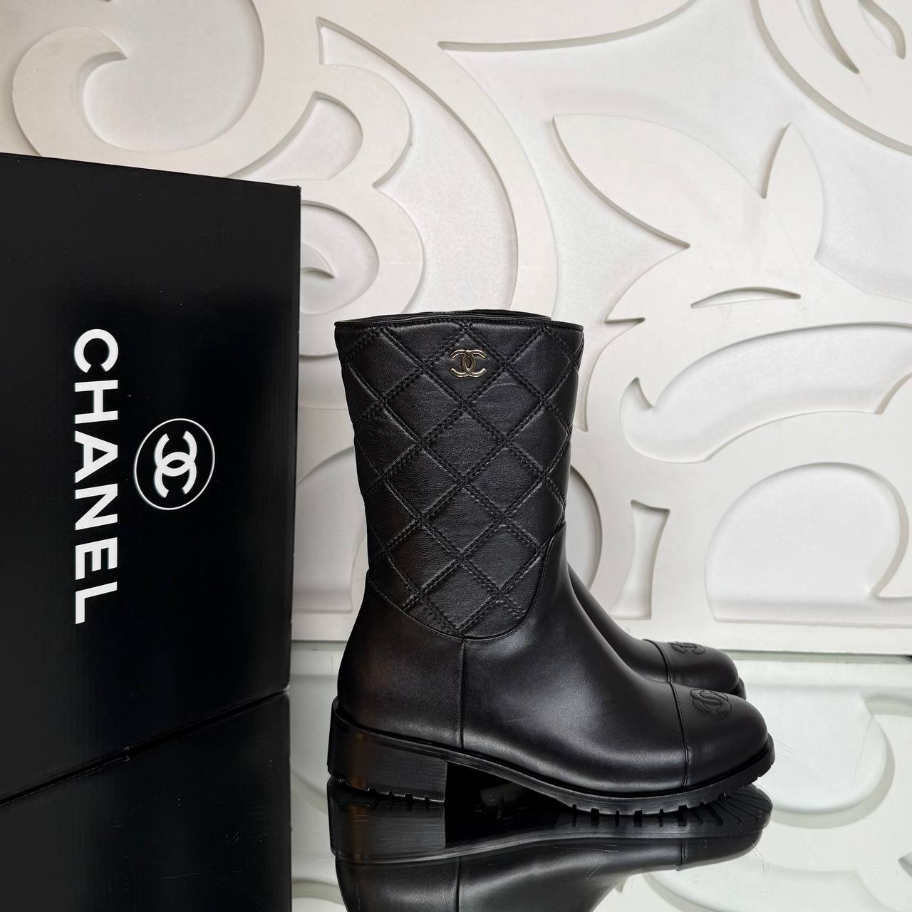 Chanel Calfskin Quilted Mid Boots