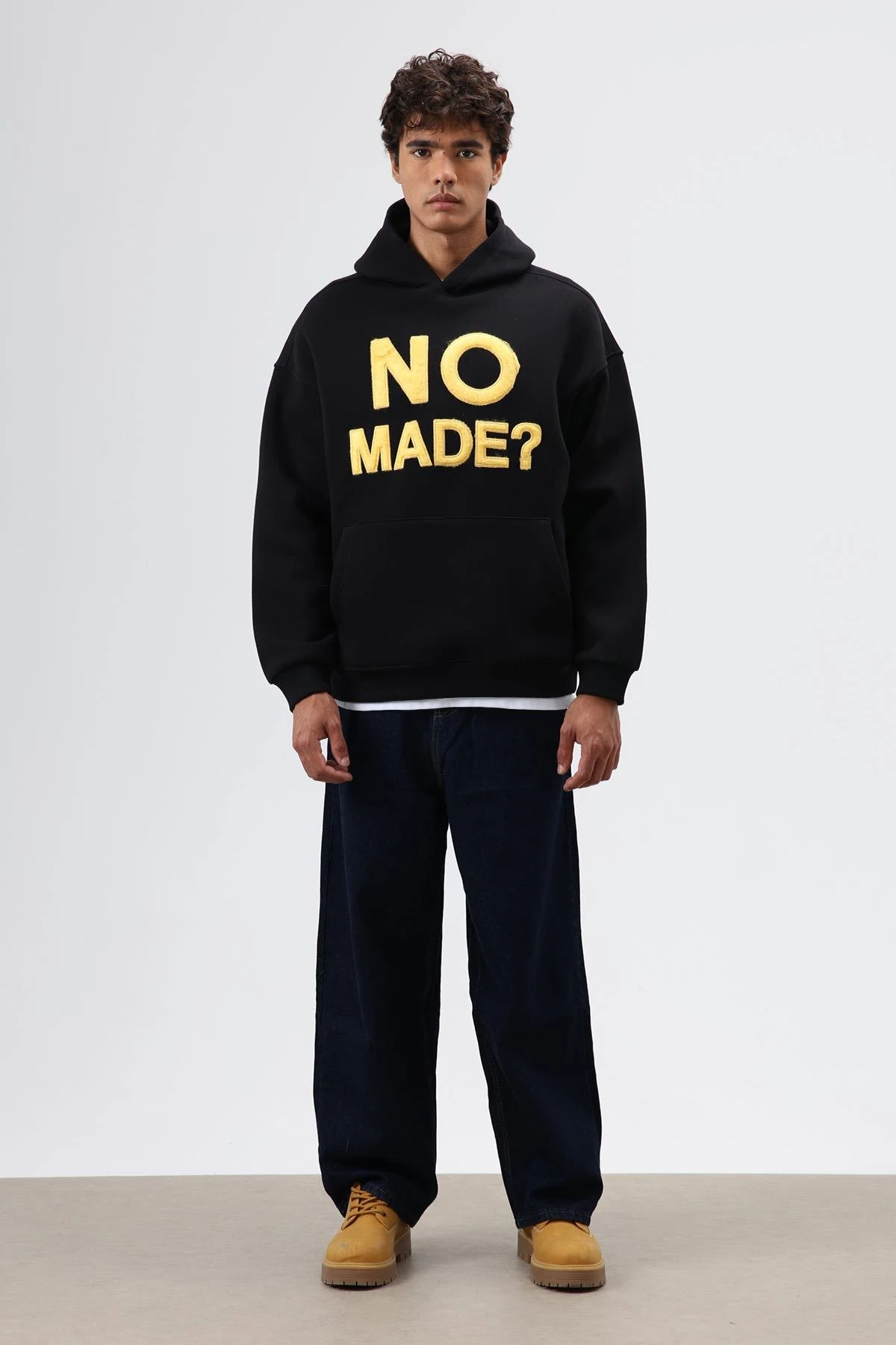 Oversize Baskılı Kapüşonlu Sweatshirt  Siyah