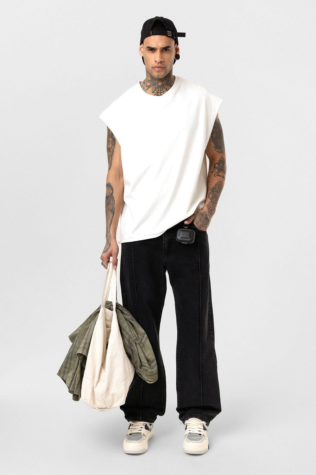 Sıfır Kol Beyaz Oversize Tshirt