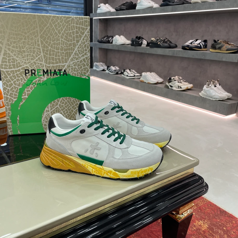 Premiata Mick Logo-Print Suede Sneakers Grey Green 