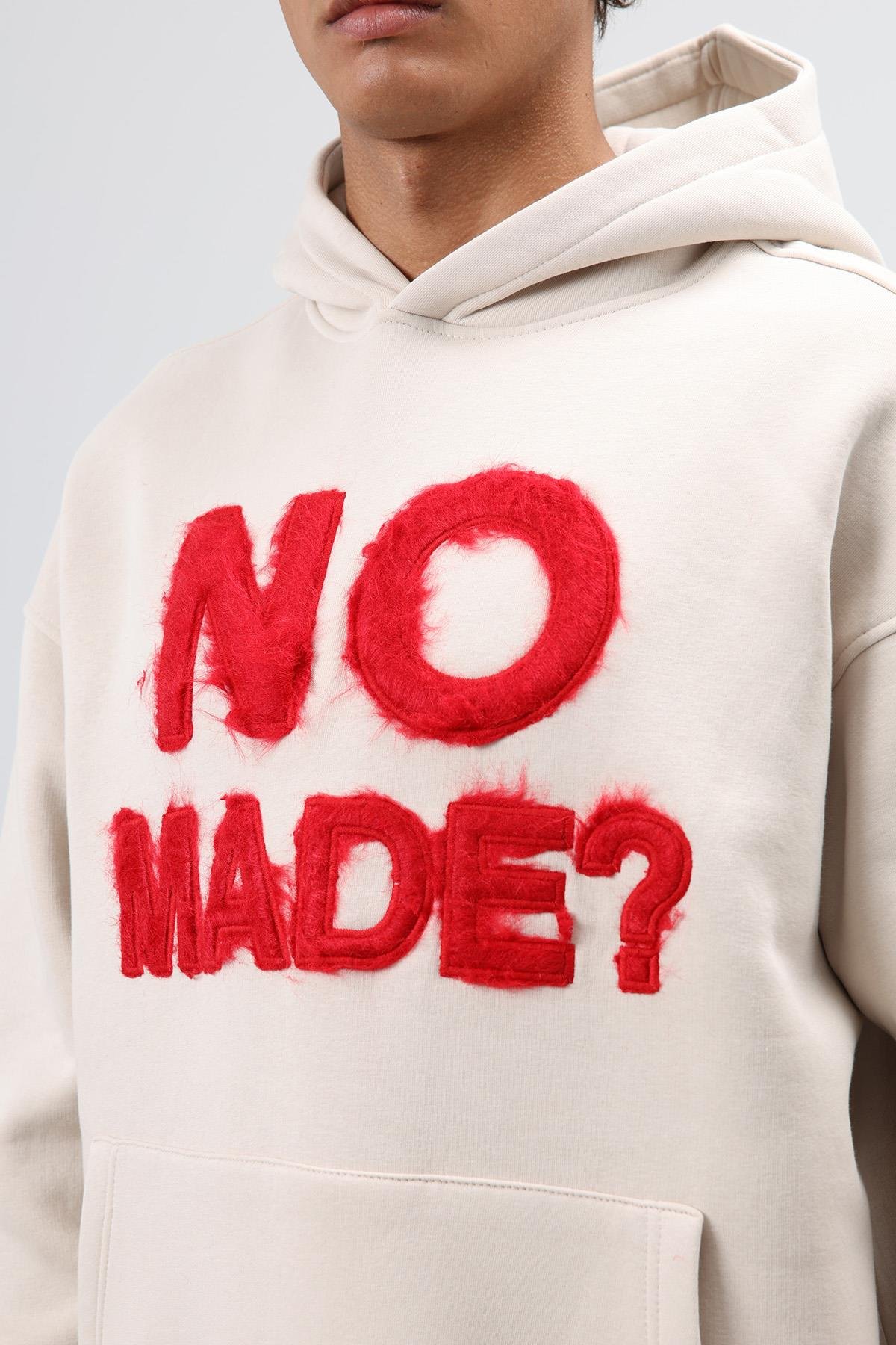 Oversize Baskılı Kapüşonlu Sweatshirt Taş