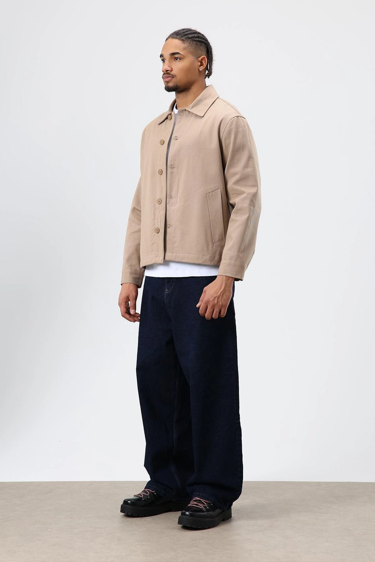 Boxy Fit Gabardin Ceket Vizon