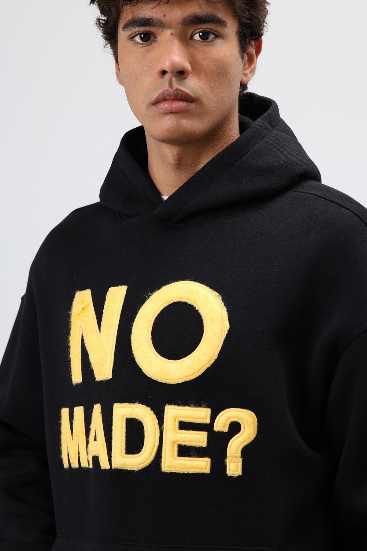 Oversize Baskılı Kapüşonlu Sweatshirt  Siyah