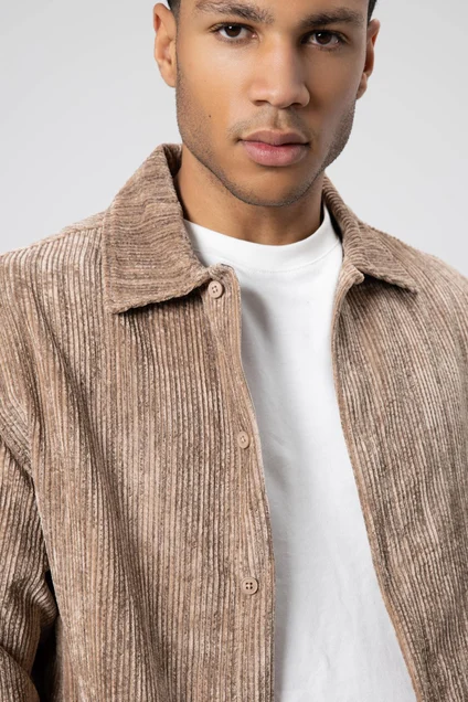 Oversize Dokulu Gömlek VizonOversize Dokulu Gömlek Vizon