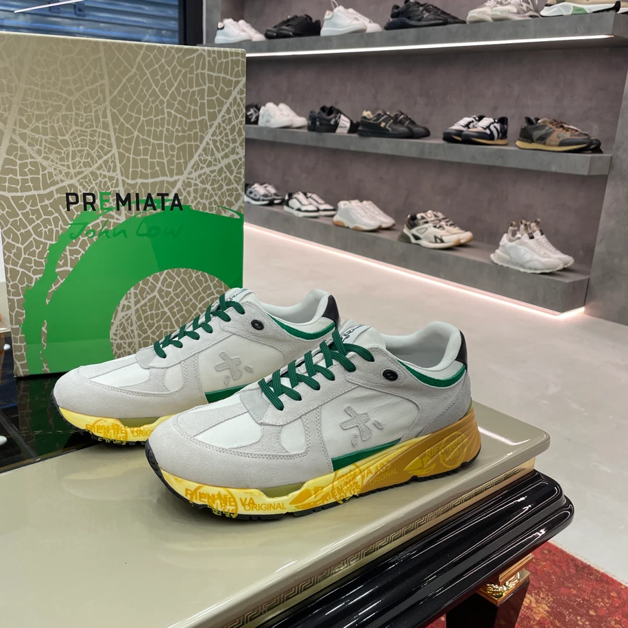 Premiata Mick Logo-Print Suede Sneakers Grey Green 