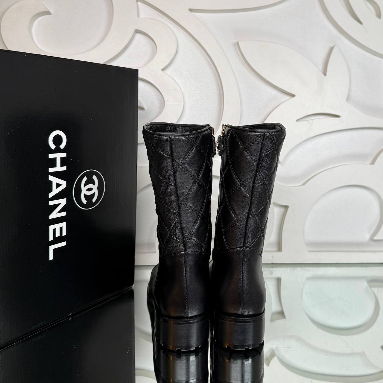 Chanel Calfskin Quilted Mid Boots
