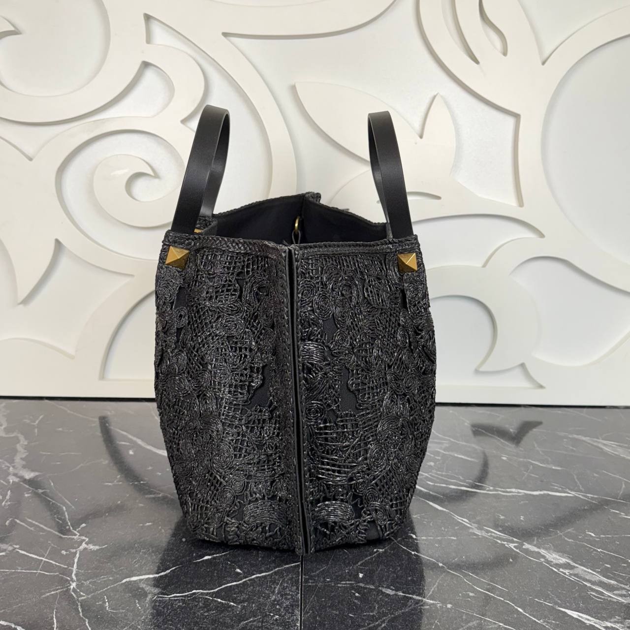 Valentino Garavani Rockstud  Top Handle Raffia Bag Big