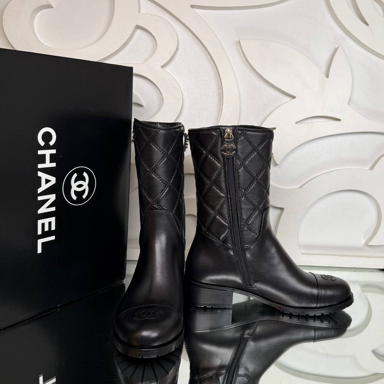 Chanel Calfskin Quilted Mid Boots