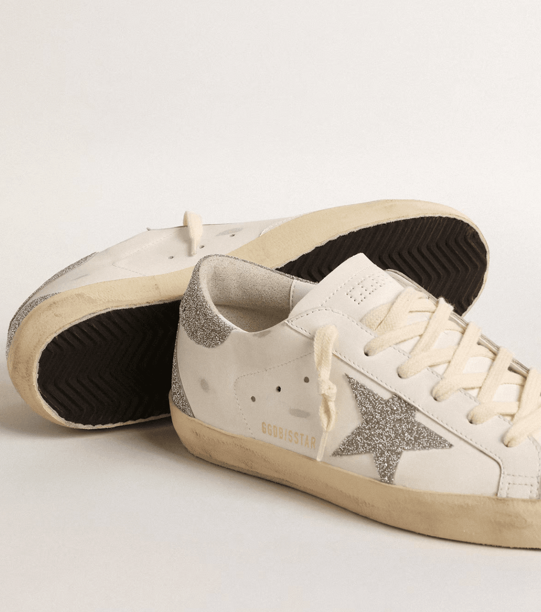 Golden Goose Super-Star with silver Swarovski crystal star and heel tab