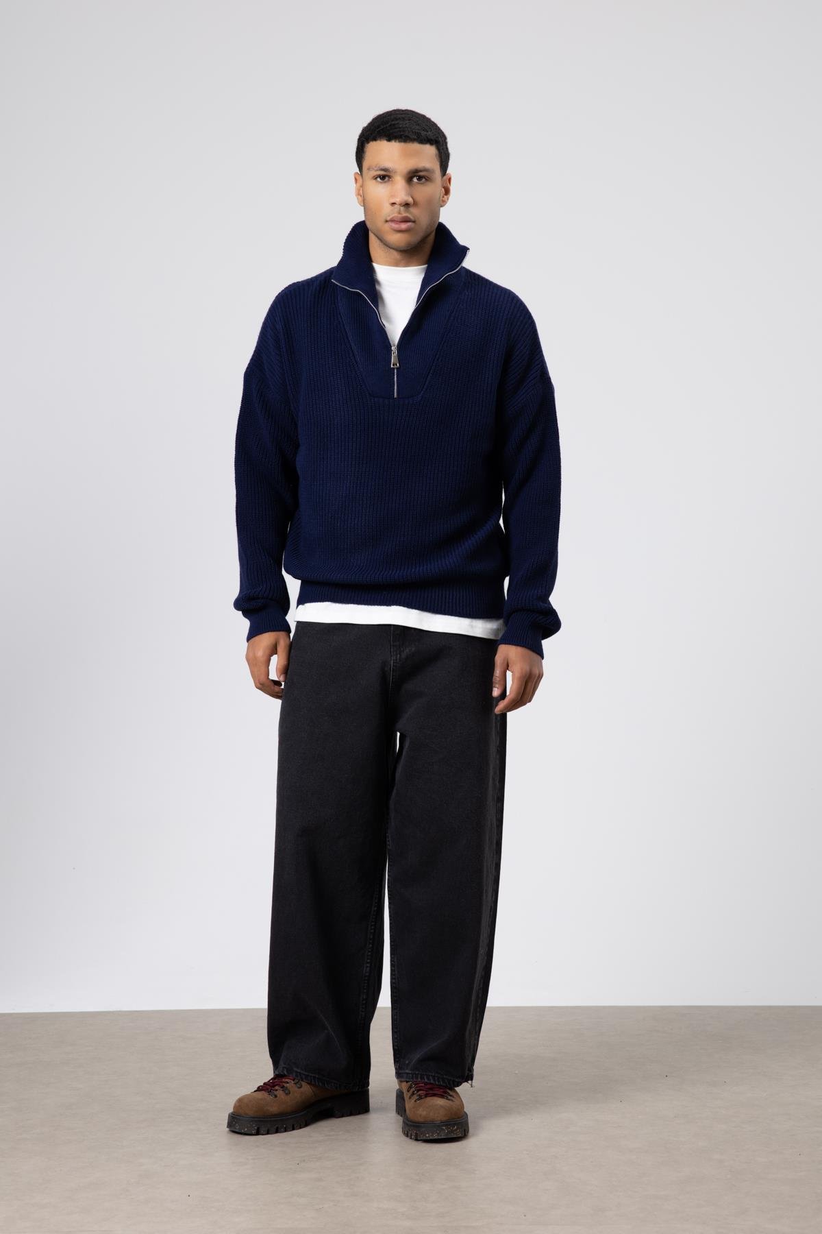 Yarım Fermuarlı Triko Kazak LacivertYarım Fermuarlı Triko Kazak Lacivert