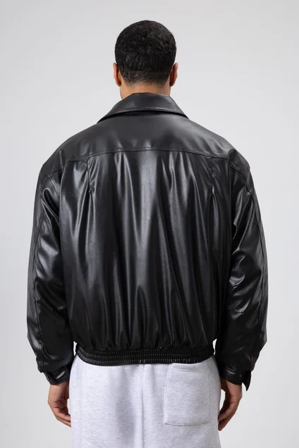 Basıc Suni Deri Oversize Ceket SiyahBasıc Suni Deri Oversize Ceket Siyah