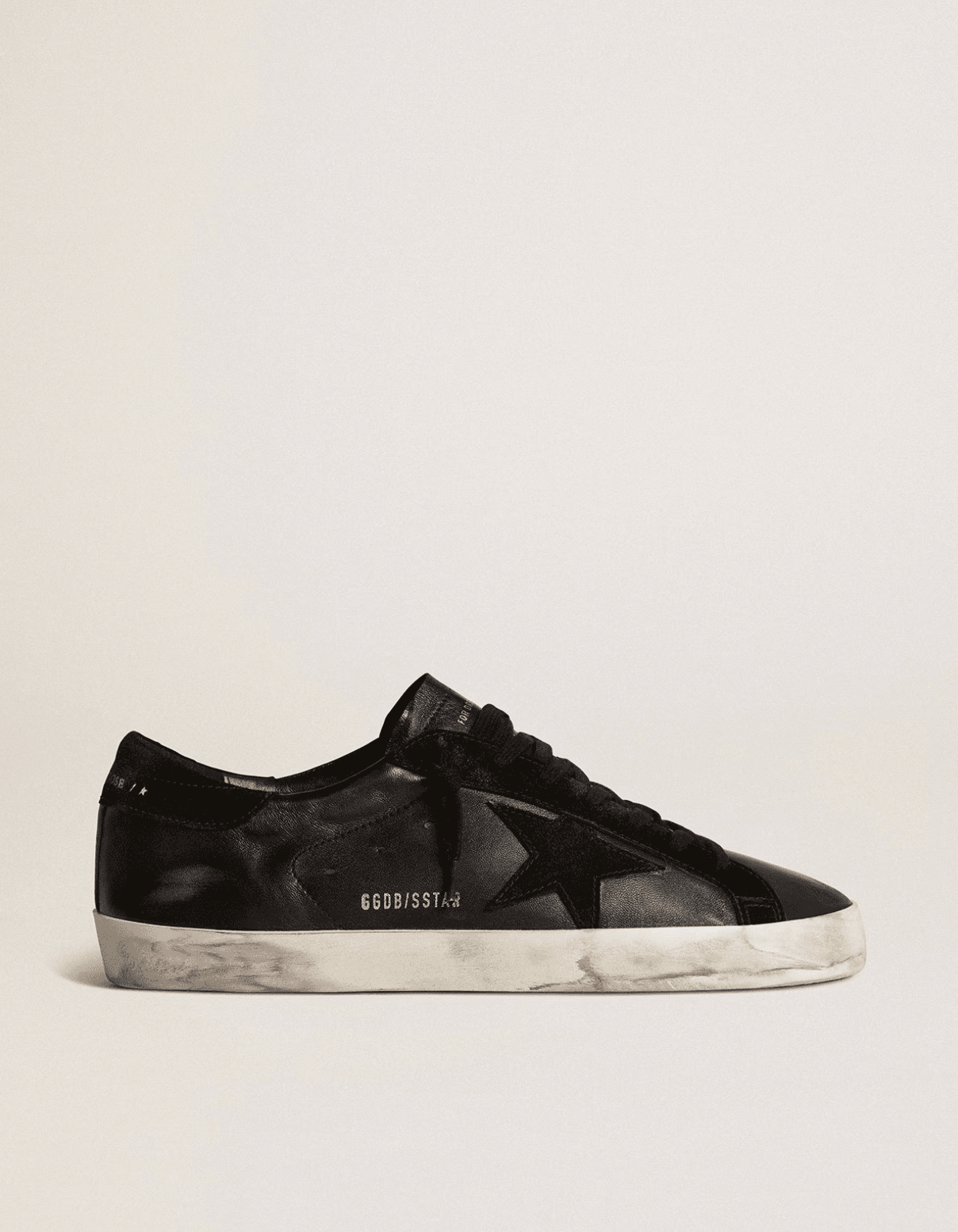 Golden goose Men's Super-Star in black nappa with black suede star and heel tab